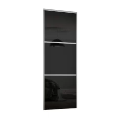 Linear Sliding Wardrobe Door 3 Panel Black Glass With Silver Frame (W)762mm