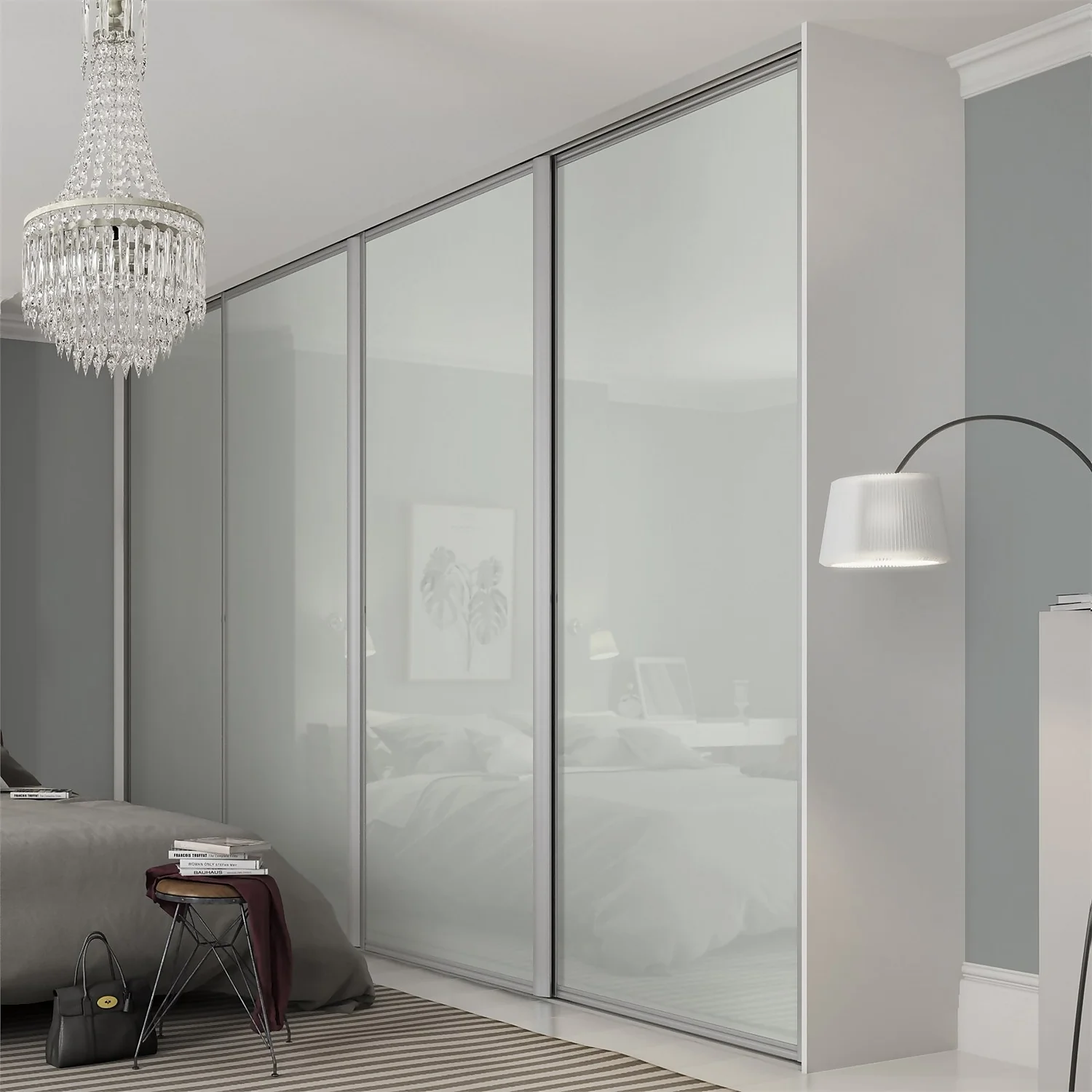 Ellipse Sliding Wardrobe Door 1 Panel Arctic White Glass With Aluminium Frame (W)914mm 2 Ellipse Sliding Wardrobe Door 1 Panel Arctic White Glass With Aluminium Frame (W)914mm - Image 2