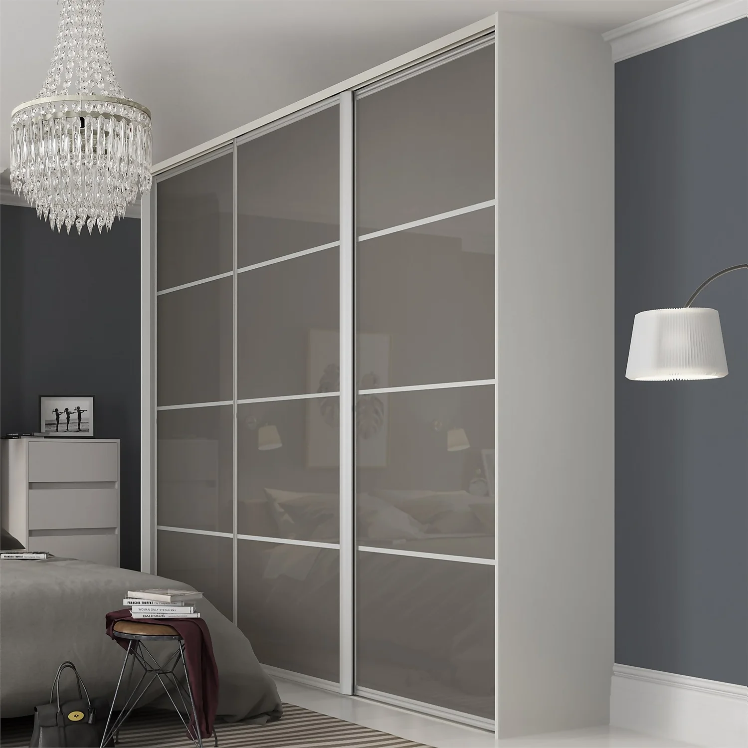 Ellipse Sliding Wardrobe Door 4 Panel Cappuccino Glass With Aluminium Frame (W)610mm 2 Ellipse Sliding Wardrobe Door 4 Panel Cappuccino Glass With Aluminium Frame (W)610mm - Image 2