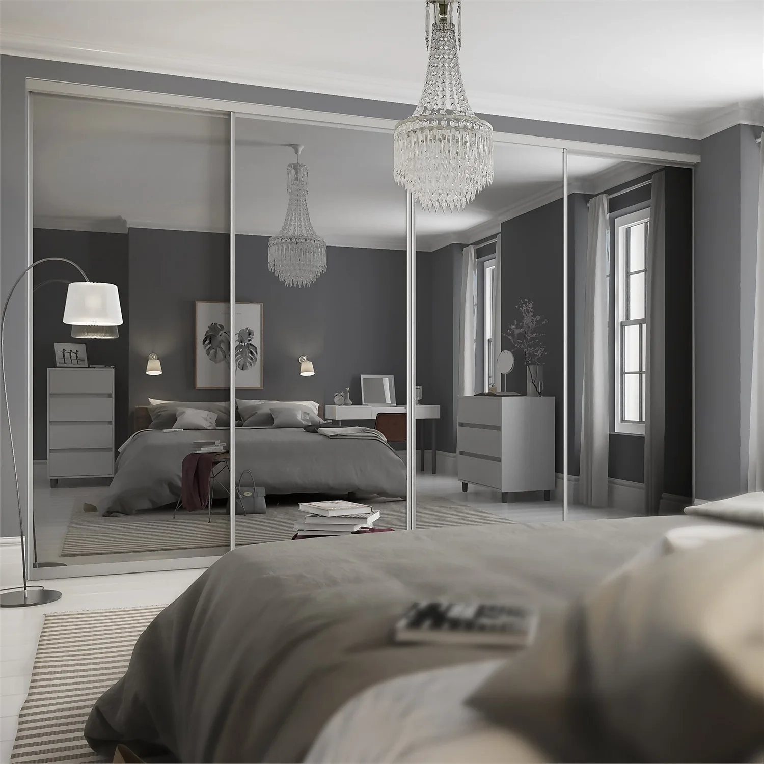 Duo Sliding Wardrobe Door Mirror With Aluminium Frame (W)762mm 2 Duo Sliding Wardrobe Door Mirror With Aluminium Frame (W)762mm - Image 2