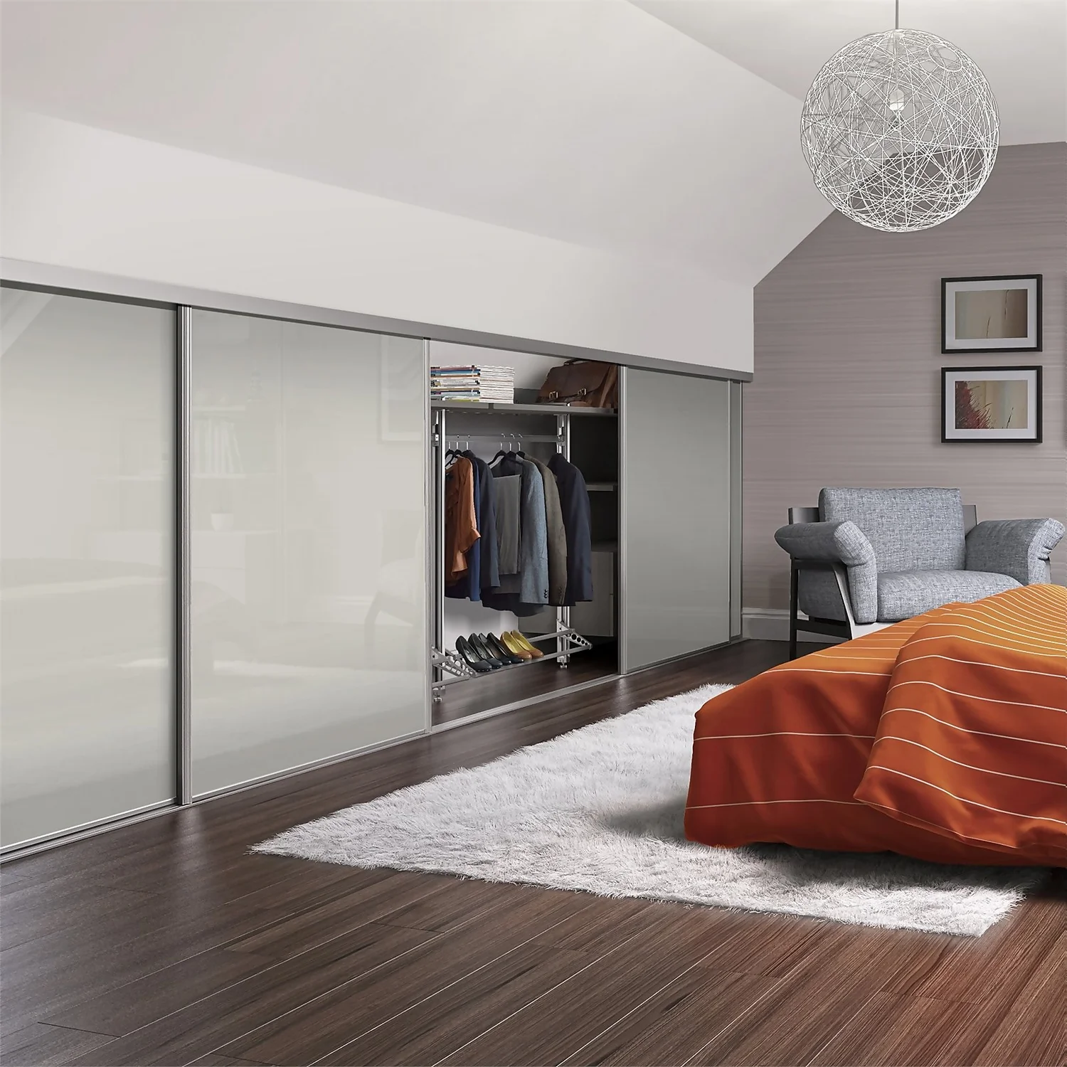 Loft Sliding Wardrobe Door Arctic White Glass With Silver Frame (W)610mm 2 Loft Sliding Wardrobe Door Arctic White Glass With Silver Frame (W)610mm - Image 2