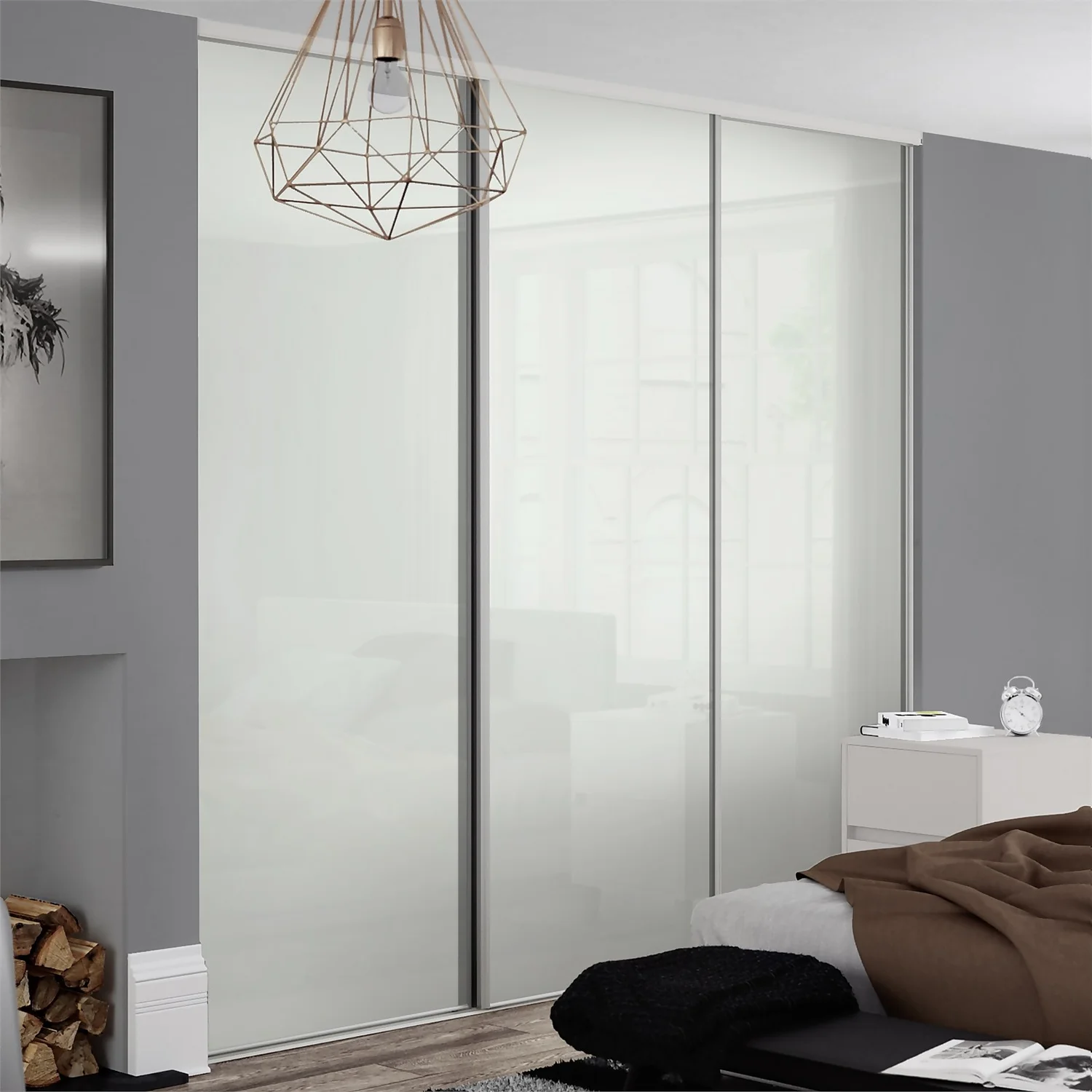 Classic Sliding Wardrobe Door Arctic White Glass With Silver Frame (W)610mm 2 Classic Sliding Wardrobe Door Arctic White Glass With Silver Frame (W)610mm - Image 2