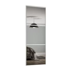 Linear Sliding Wardrobe Door 3 Panel Mirror With White Frame (W)610mm