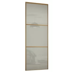 Linear Sliding Wardrobe Door 3 Panel Arctic White Glass With Oak Frame (W)610mm