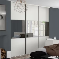 Linear Sliding Wardrobe Door 3 Panel White / Mirror With White Frame (W)762mm -Furniture Sale Store 12811808 1154843065570432
