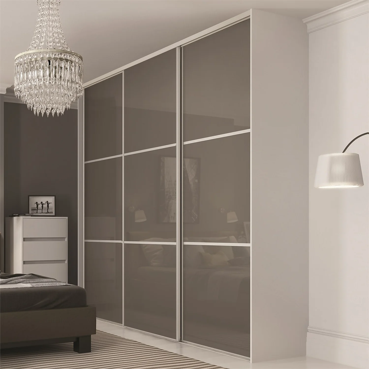Linear Sliding Wardrobe Door 3 Panel Cappuccino Glass With Silver Frame (W)914mm 2 Linear Sliding Wardrobe Door 3 Panel Cappuccino Glass With Silver Frame (W)914mm - Image 2
