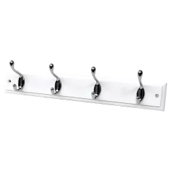 None White Hook Rail - Polished Chrome - 4 Hooks