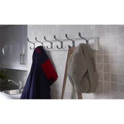 6 Coat Polished Chrome Hooks On White Stepped Board -Furniture Sale Store 12815060 7334845700272975