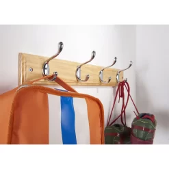 4 Coat Polished Chrome Hooks On Pine Stepped Board -Furniture Sale Store 12821181 6794843364821443