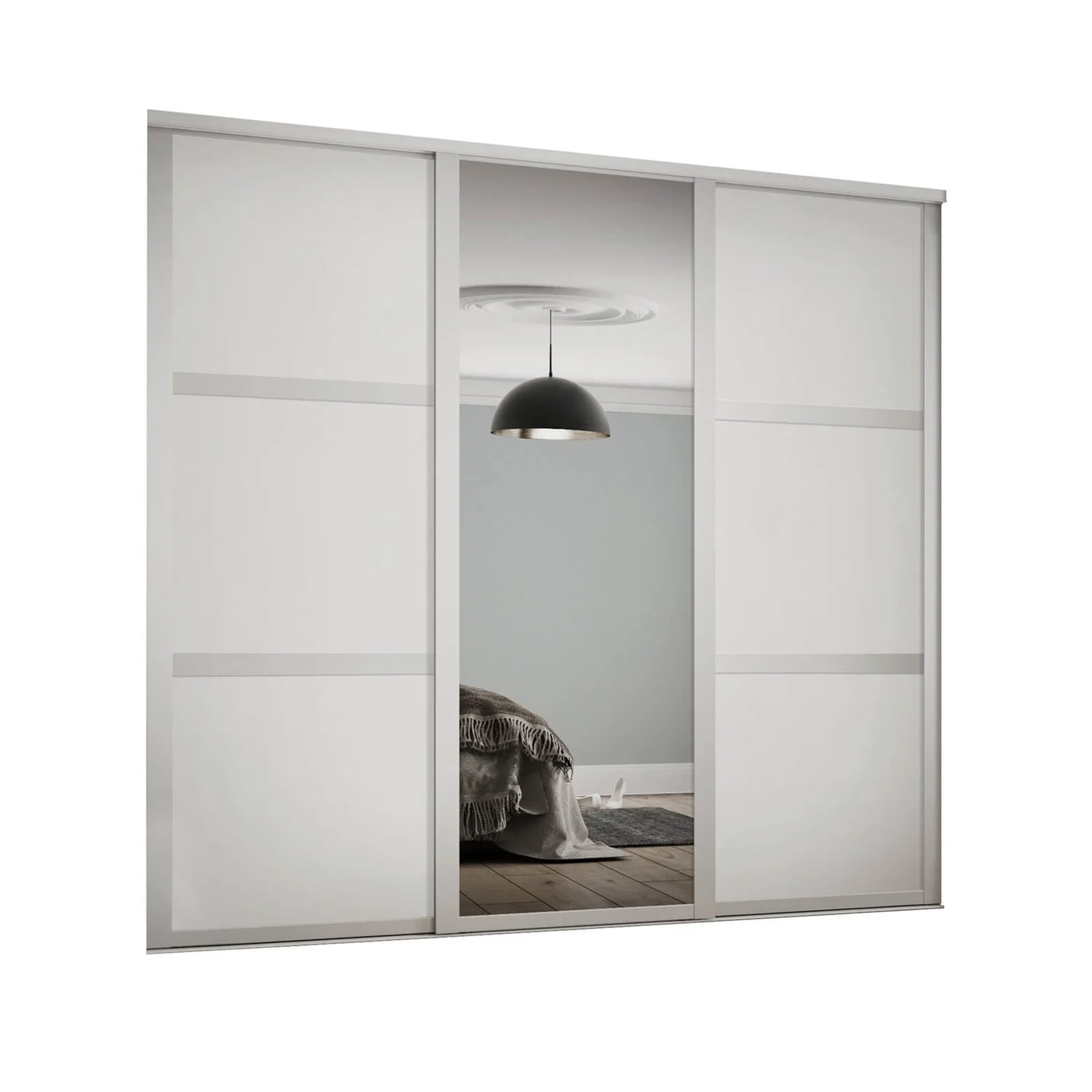 Shaker 3 Door Sliding Wardrobe Kit White Panel / Mirror With White Frame (W)2592 X (H)2260mm 1 Shaker 3 Door Sliding Wardrobe Kit White Panel / Mirror With White Frame (W)2592 X (H)2260mm