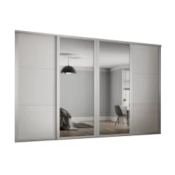 Shaker 4 Door Sliding Wardrobe Kit White Panel / Mirror With White Frame (W)2898 X (H)2260mm