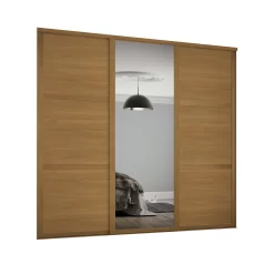 Shaker 3 Door Sliding Wardrobe Kit Oak Panel / Mirror With Oak Frame (W)1680 X (H)2260mm