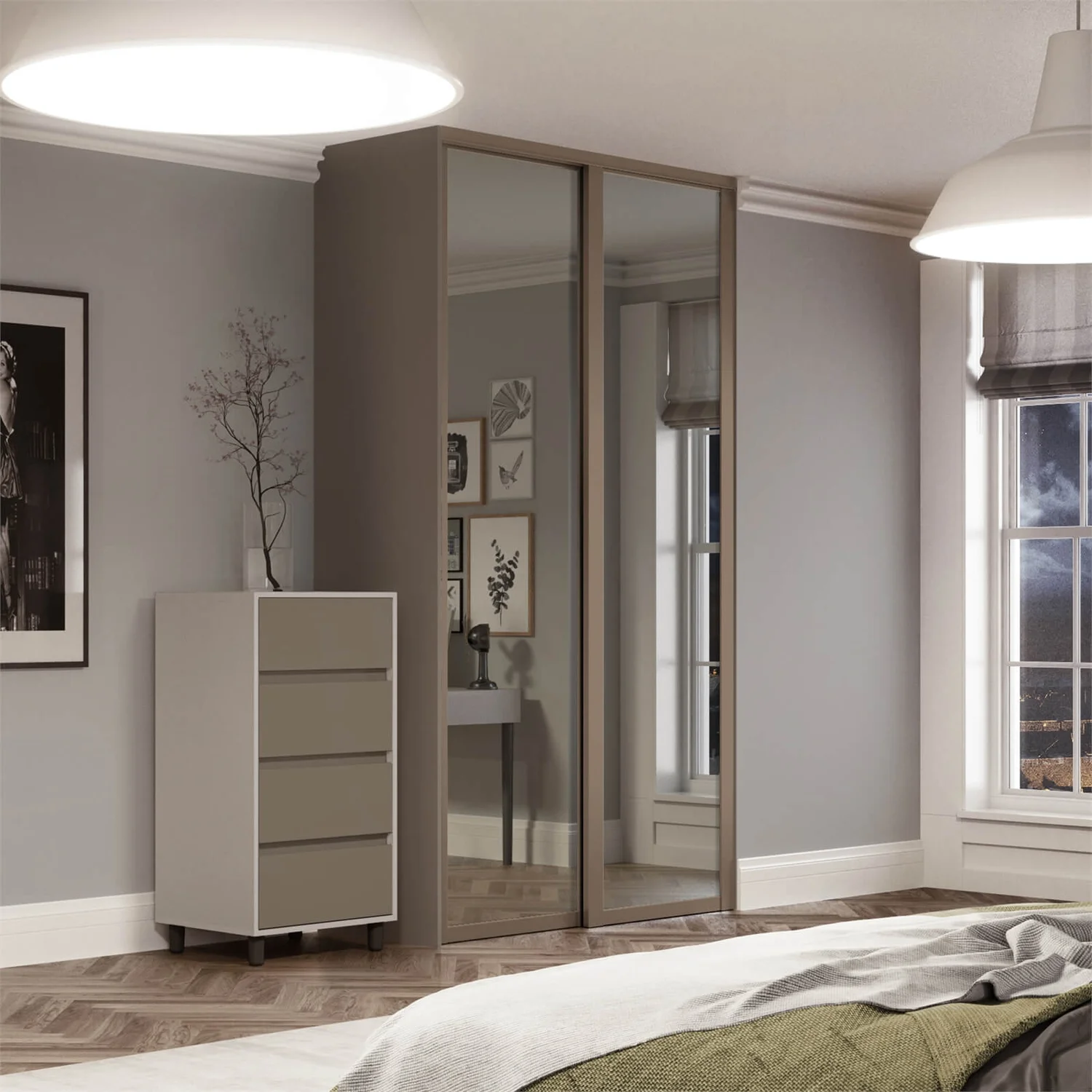 Shaker 2 Door Sliding Wardrobe Kit Mirror With Stone Grey Frame (W)1145 X (H)2260mm 2 Shaker 2 Door Sliding Wardrobe Kit Mirror With Stone Grey Frame (W)1145 X (H)2260mm - Image 2