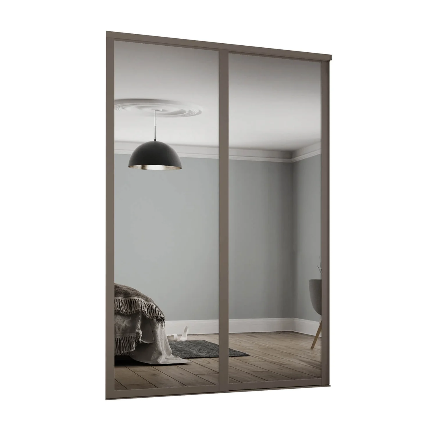 Shaker 2 Door Sliding Wardrobe Kit Mirror With Stone Grey Frame (W)1145 X (H)2260mm 1 Shaker 2 Door Sliding Wardrobe Kit Mirror With Stone Grey Frame (W)1145 X (H)2260mm