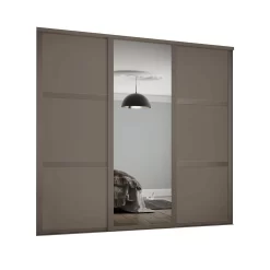 Shaker 3 Door Sliding Wardrobe Kit Stone Grey Panel / Mirror With Stone Grey Frame (W)2136 X (H)2260mm