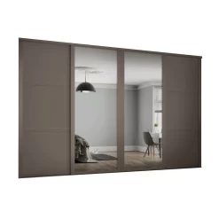 Shaker 4 Door Sliding Wardrobe Kit Stone Grey Panel / Mirror With Stone Grey Frame (W)2898 X (H)2260mm