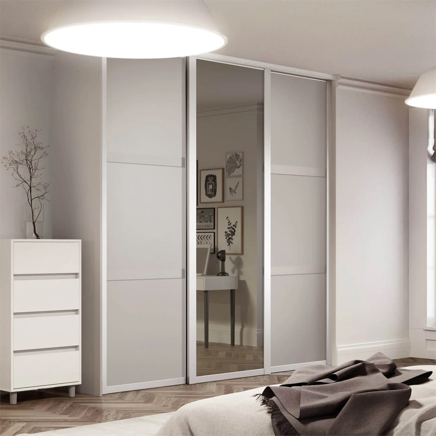 Shaker 3 Door Sliding Wardrobe Kit Cashmere Panel / Mirror (W)1680 X (H)2260mm 2 Shaker 3 Door Sliding Wardrobe Kit Cashmere Panel / Mirror (W)1680 X (H)2260mm - Image 2