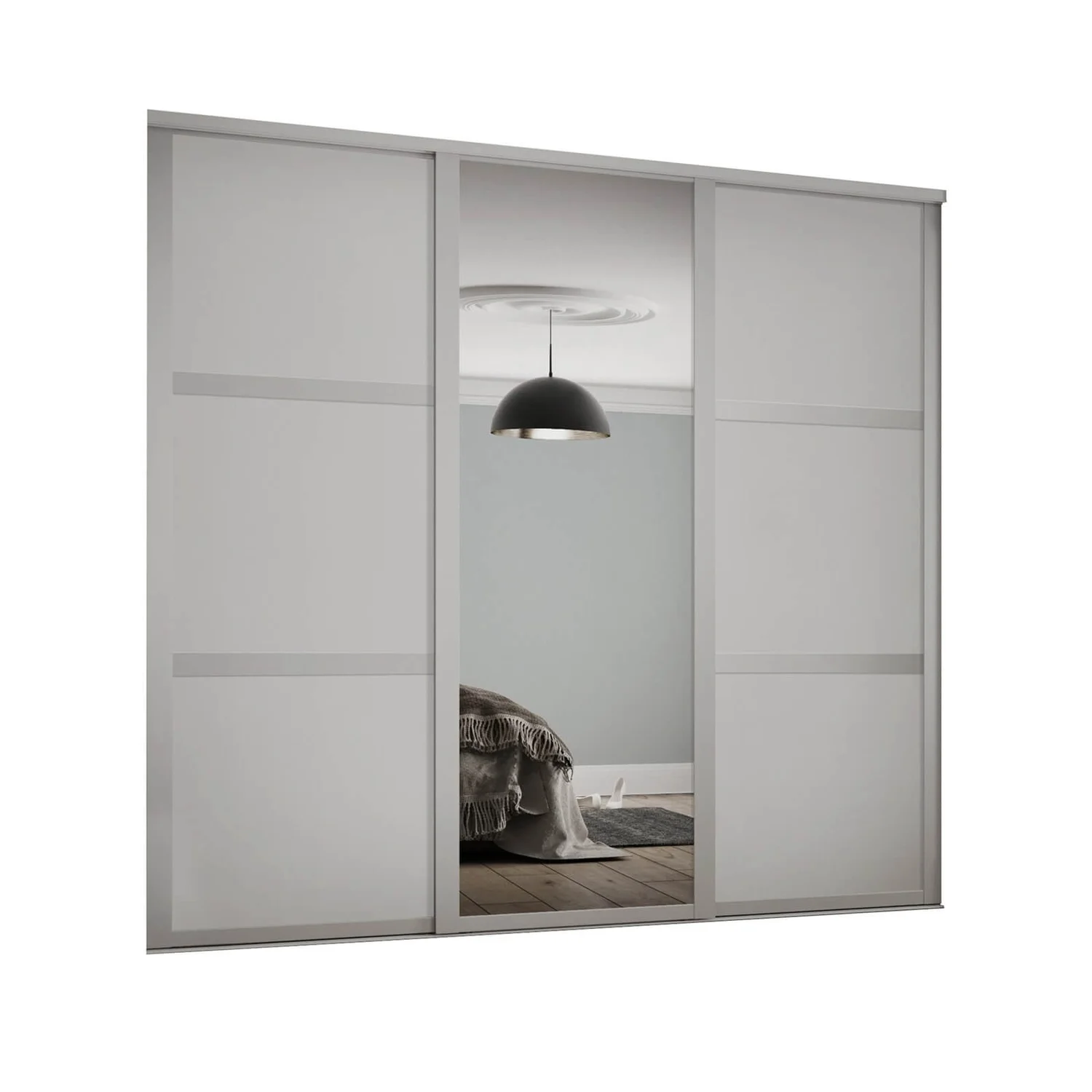 Shaker 3 Door Sliding Wardrobe Kit Cashmere Panel / Mirror (W)1680 X (H)2260mm 1 Shaker 3 Door Sliding Wardrobe Kit Cashmere Panel / Mirror (W)1680 X (H)2260mm