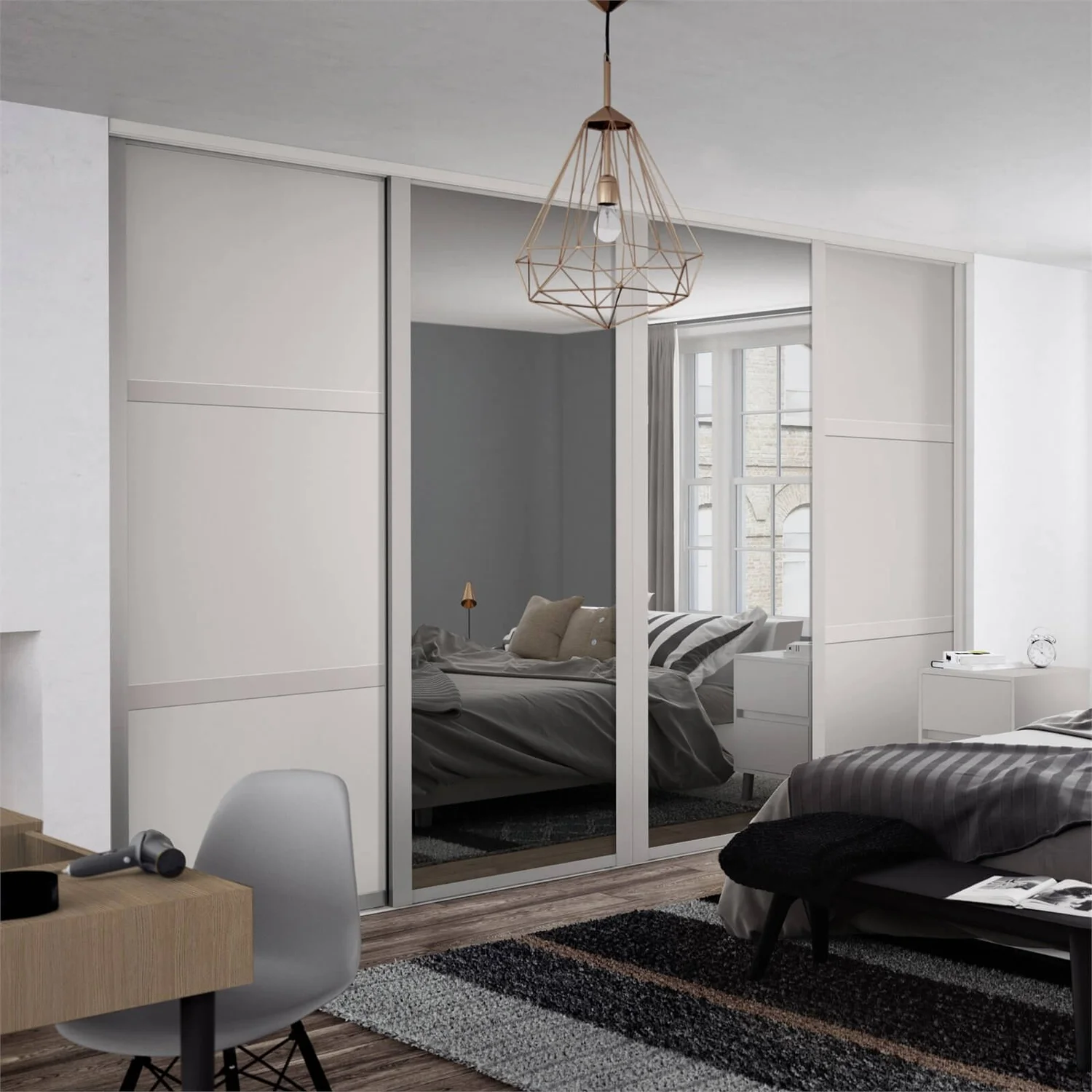 Shaker 4 Door Sliding Wardrobe Kit Cashmere Panel / Mirror (W)3506 X (H)2260mm 2 Shaker 4 Door Sliding Wardrobe Kit Cashmere Panel / Mirror (W)3506 X (H)2260mm - Image 2