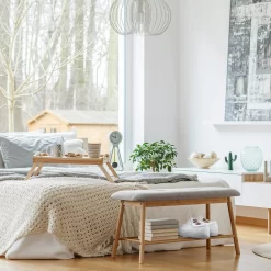 Bamboo Shoe Bench With Grey Cushion Seat -Furniture Sale Store 12837923 1894833235912941