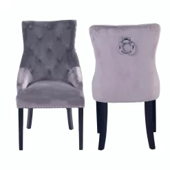 Annabelle Velvet Dining Chairs - Set Of 2 - Grey