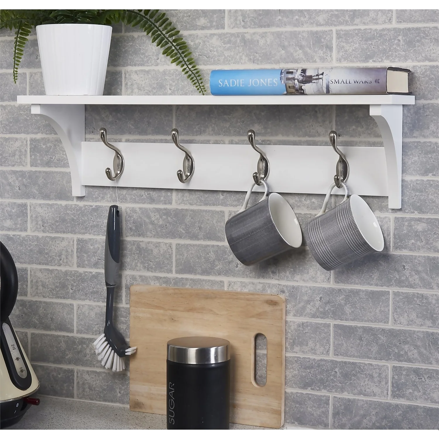 4 Coat Satin Nickel Hooks On White Shelf Combo 2 4 Coat Satin Nickel Hooks On White Shelf Combo - Image 2
