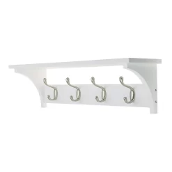 4 Coat Satin Nickel Hooks On White Shelf Combo