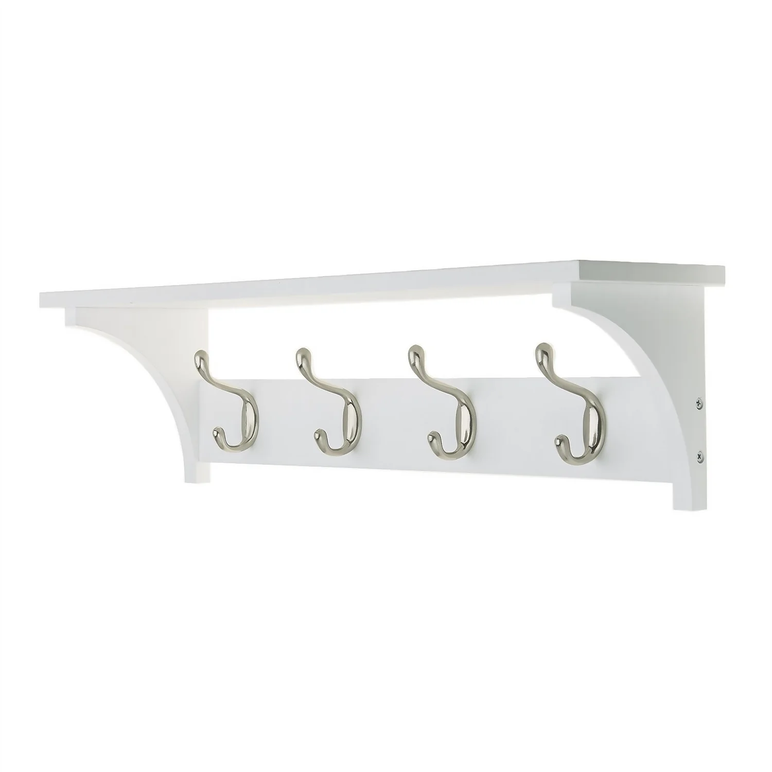 4 Coat Satin Nickel Hooks On White Shelf Combo 1 4 Coat Satin Nickel Hooks On White Shelf Combo