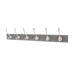 6 Victorian Satin Nickel Hooks On Slate Grey Bloc Board