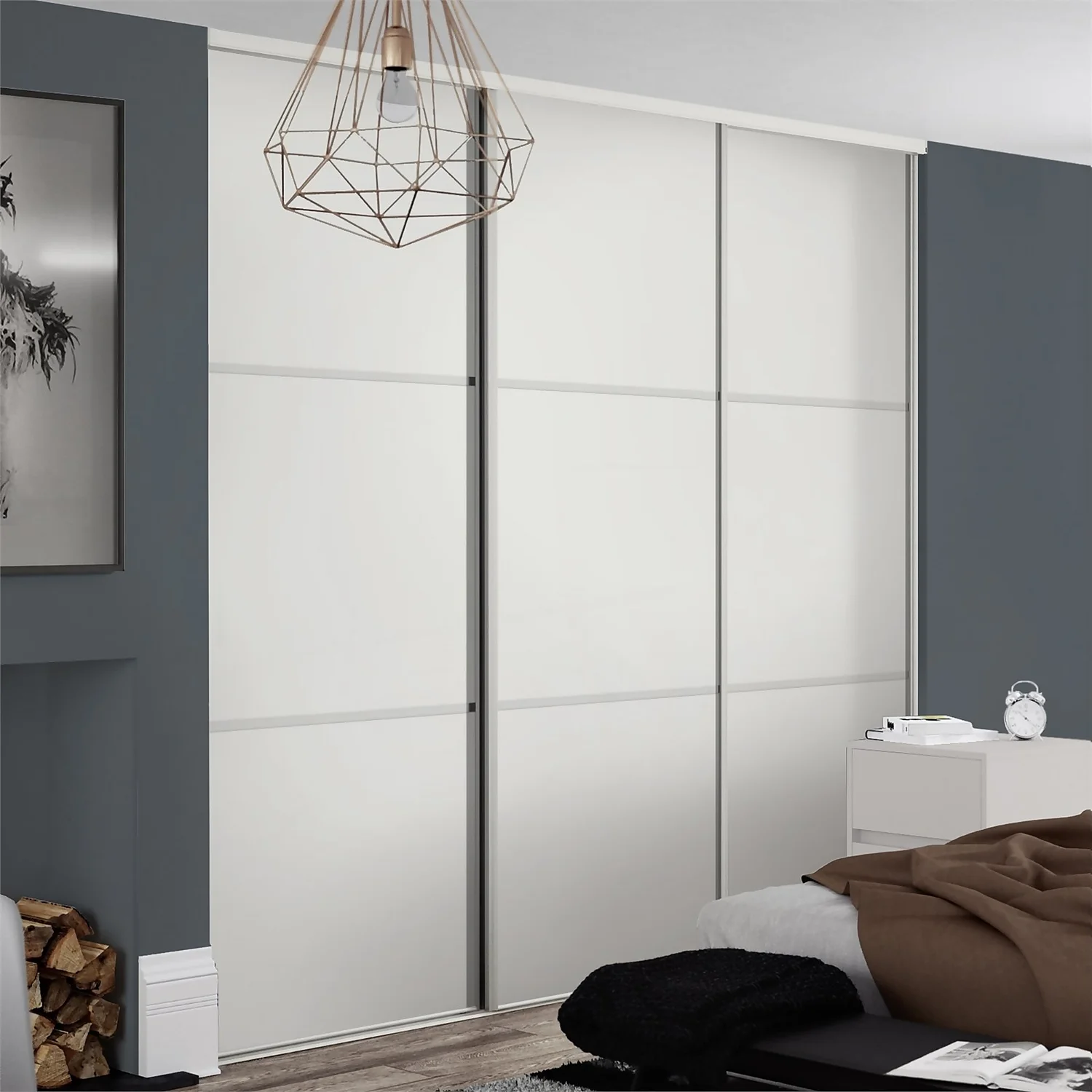 Linear Sliding Wardrobe Door 3 Panel White With White Frame (W)914mm 2 Linear Sliding Wardrobe Door 3 Panel White With White Frame (W)914mm - Image 2