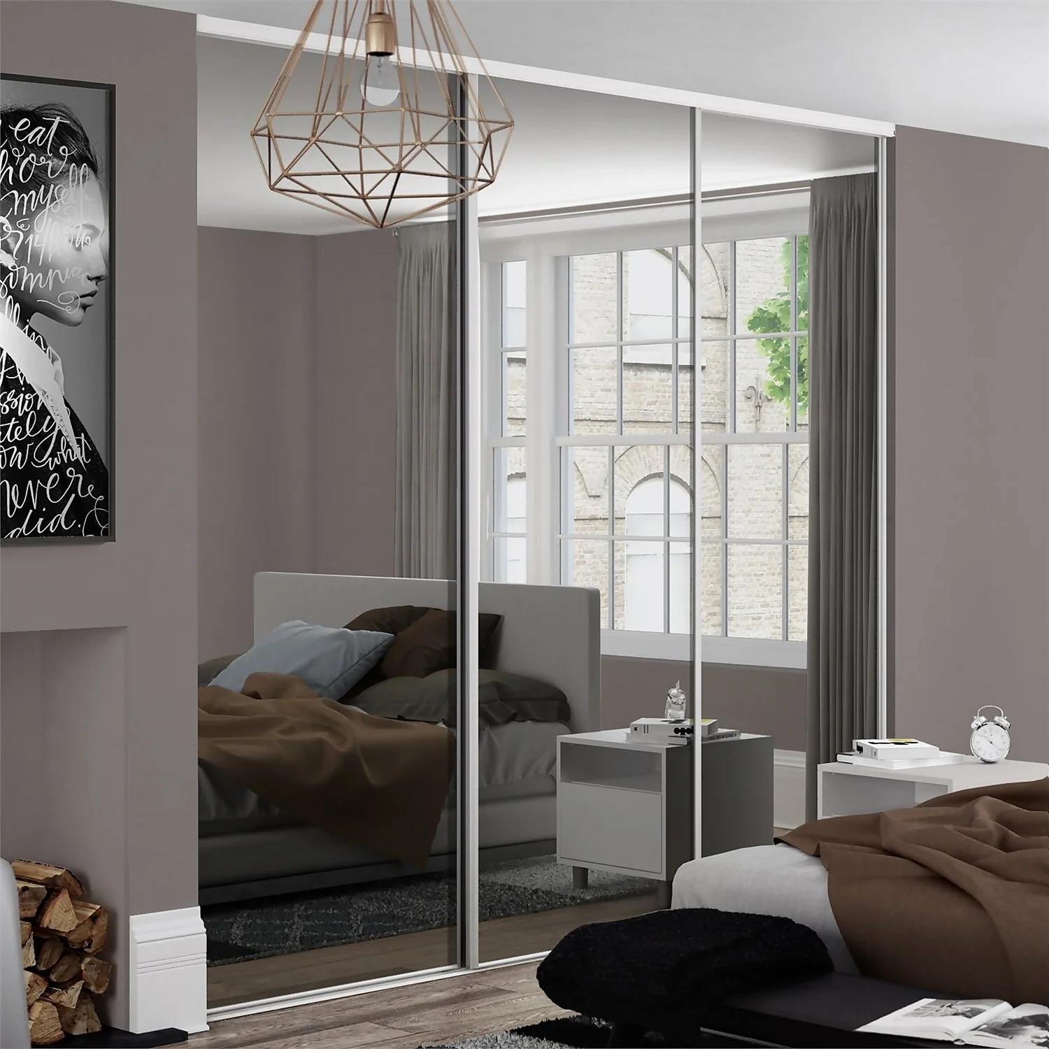 Classic Sliding Wardrobe Door Mirror With White Frame (W)762mm 2 Classic Sliding Wardrobe Door Mirror With White Frame (W)762mm - Image 2