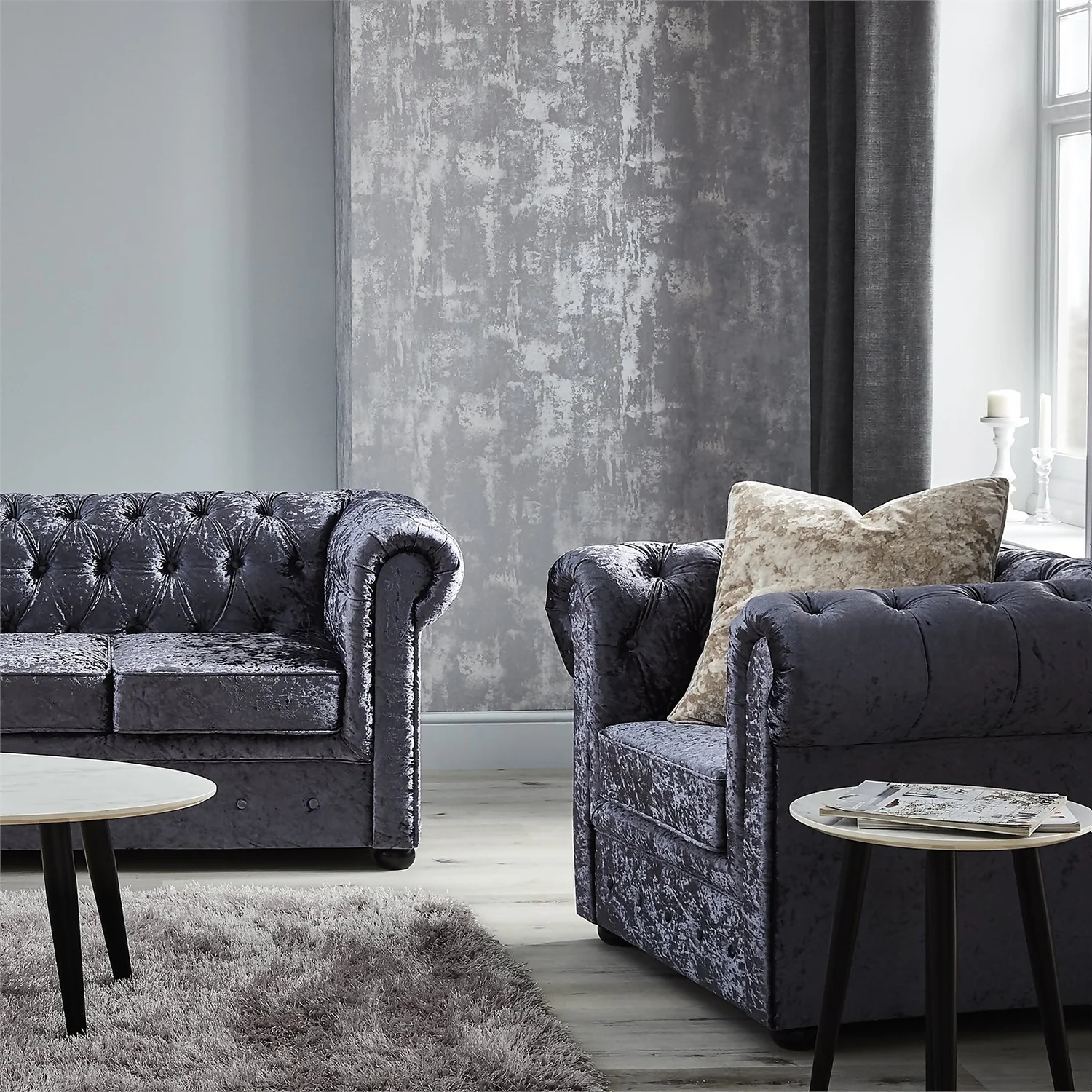 Chesterfield Crushed Velvet Armchair - Petrol Blue 2 Chesterfield Crushed Velvet Armchair - Petrol Blue - Image 2