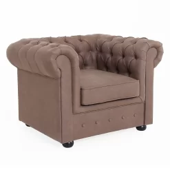 Chesterfield Faux Leather Armchair - Tan