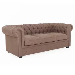Chesterfield Faux Leather 3 Seater Sofa - Tan