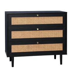 Kubu Rattan 3 Drawer Chest - Black