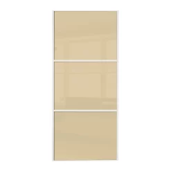 Linear Sliding Wardrobe Door 3 Panel Cream Glass With White Wooden Frame (W)914mm