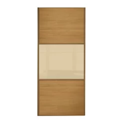 Linear Sliding Wardrobe Door 3 Panel Windsor Oak And Cream Glass With Oak Frame (W)610mm