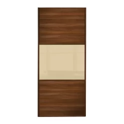 Linear Sliding Wardrobe Door 3 Panel Walnut / Cream Glass With Walnut Frame (W)762mm