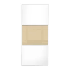 Linear Sliding Wardrobe Door 3 Panel Cream Glass / White Wooden Panel (W)610mm