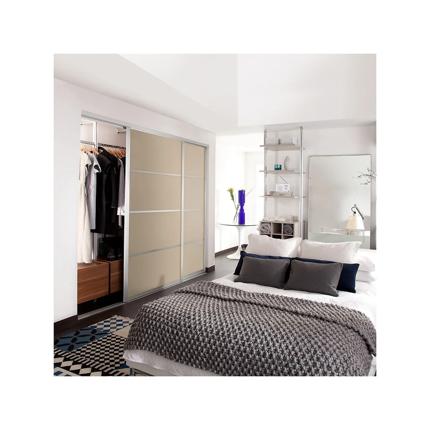 Ellipse Sliding Wardrobe Door 4 Panel Cream Glass With Aluminium Frame (W)914mm 2 Ellipse Sliding Wardrobe Door 4 Panel Cream Glass With Aluminium Frame (W)914mm - Image 2