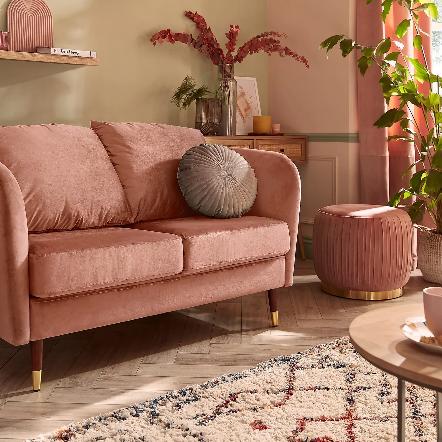 Gill Pleated Velvet Ottoman - Rose 2 Gill Pleated Velvet Ottoman - Rose - Image 2