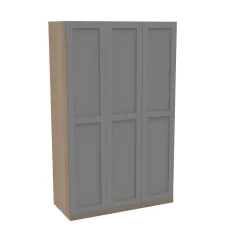House Beautiful Realm Triple Wardrobe, Oak Effect Carcass - Grey Shaker Doors (W) 1350mm X (H) 2196mm