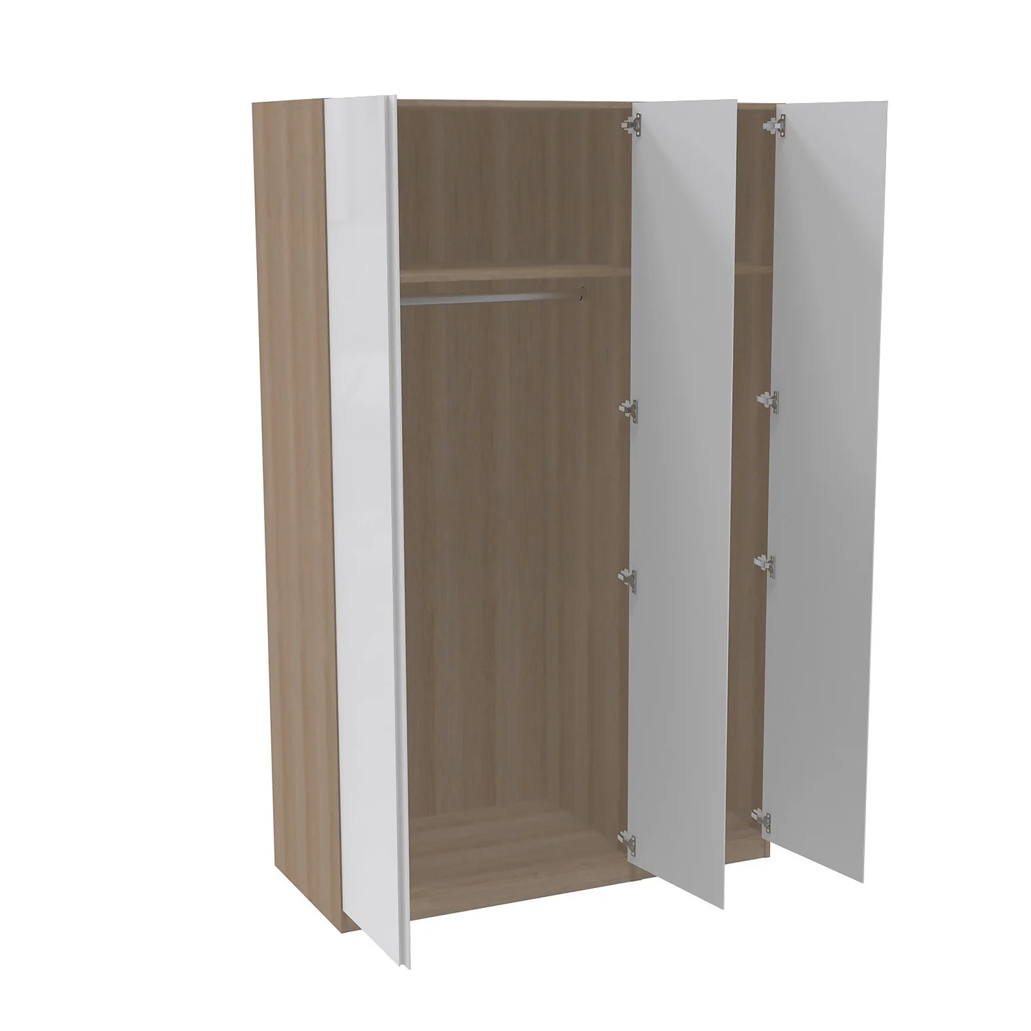 House Beautiful Escape Triple Wardrobe, Oak Effect Carcass - Gloss White Handleless Door (W) 1350mm X (H) 2196mm 2 House Beautiful Escape Triple Wardrobe, Oak Effect Carcass - Gloss White Handleless Door (W) 1350mm X (H) 2196mm - Image 2