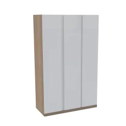 House Beautiful Escape Triple Wardrobe, Oak Effect Carcass - Gloss White Handleless Door (W) 1350mm X (H) 2196mm