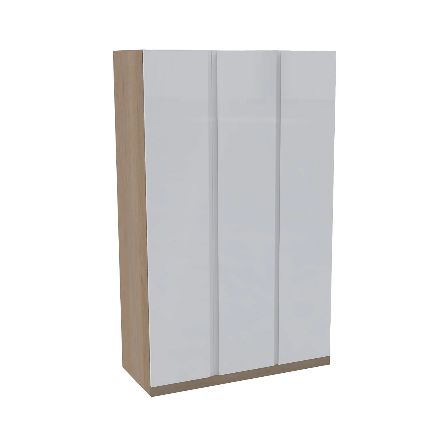 House Beautiful Escape Triple Wardrobe, Oak Effect Carcass - Gloss White Handleless Door (W) 1350mm X (H) 2196mm 1 House Beautiful Escape Triple Wardrobe, Oak Effect Carcass - Gloss White Handleless Door (W) 1350mm X (H) 2196mm
