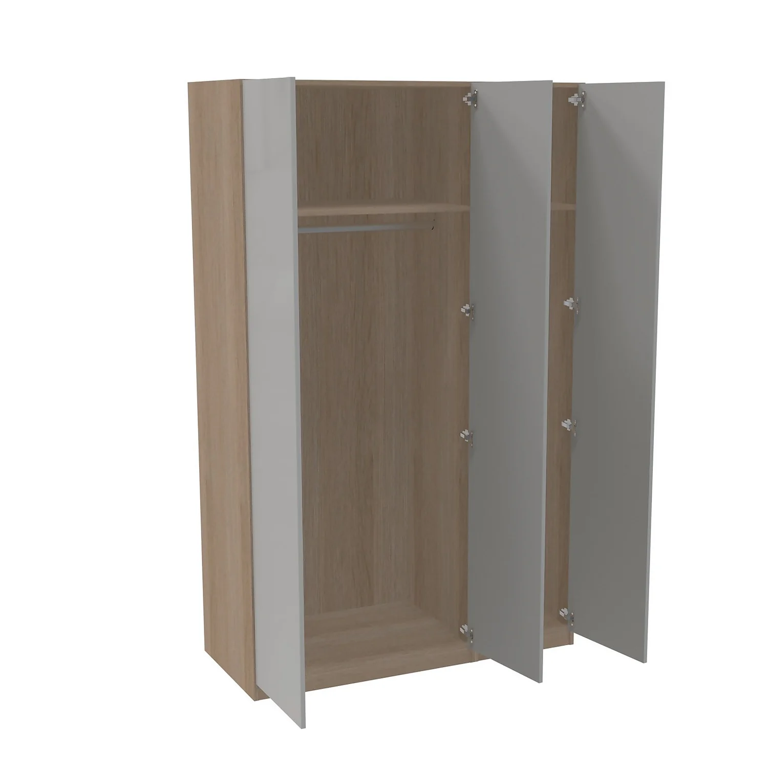 House Beautiful Honest Triple Wardrobe, Oak Effect Carcass - Gloss Grey Slab Doors (W) 1350mm X (H) 2196mm 2 House Beautiful Honest Triple Wardrobe, Oak Effect Carcass - Gloss Grey Slab Doors (W) 1350mm X (H) 2196mm - Image 2