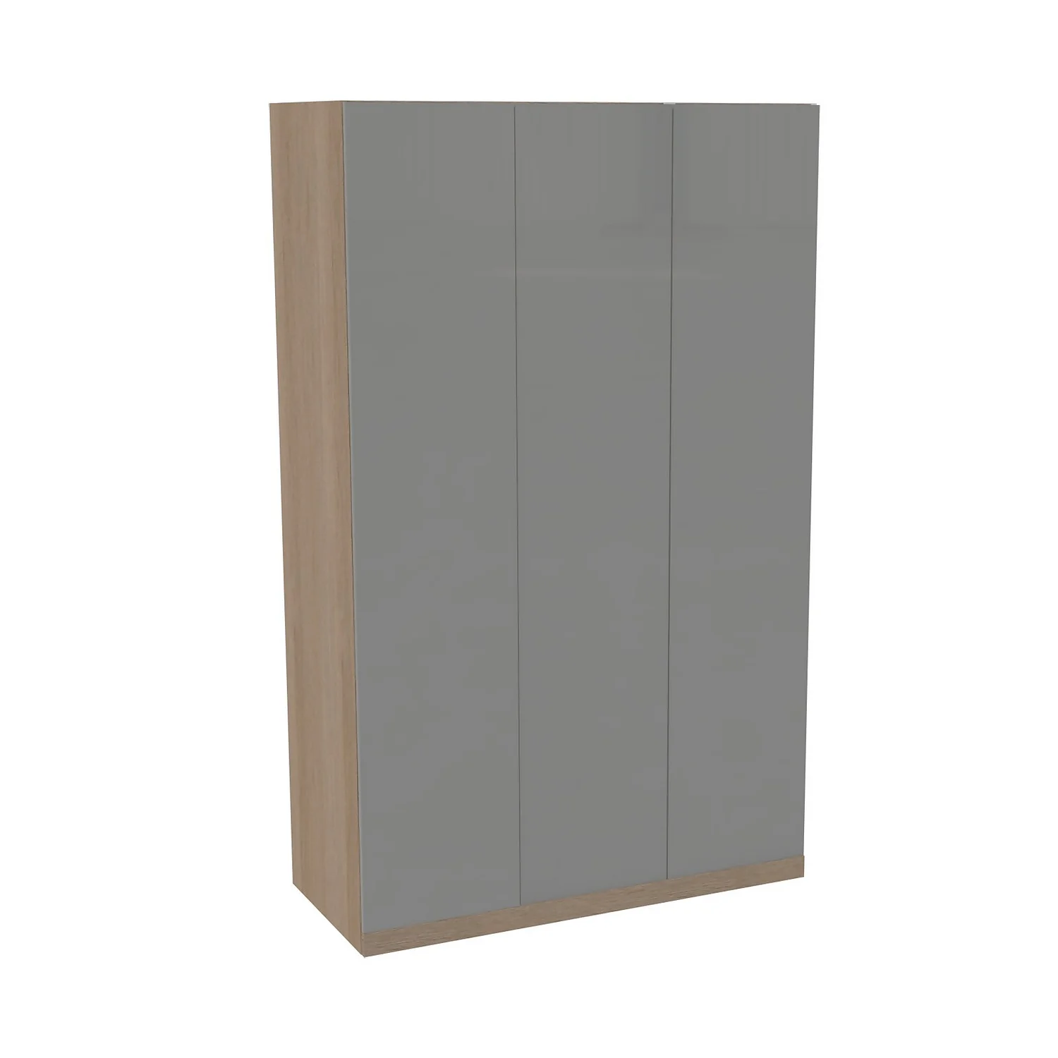 House Beautiful Honest Triple Wardrobe, Oak Effect Carcass - Gloss Grey Slab Doors (W) 1350mm X (H) 2196mm 1 House Beautiful Honest Triple Wardrobe, Oak Effect Carcass - Gloss Grey Slab Doors (W) 1350mm X (H) 2196mm