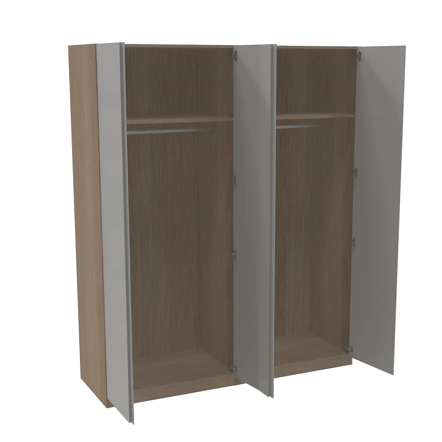 House Beautiful Escape Quad Wardrobe, Oak Effect Carcass - Gloss Grey Handleless Doors (W) 1800mm X (H) 2196mm 2 House Beautiful Escape Quad Wardrobe, Oak Effect Carcass - Gloss Grey Handleless Doors (W) 1800mm X (H) 2196mm - Image 2