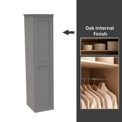 House Beautiful Realm Fitted Look Single Wardrobe, Oak Effect Carcass - Grey Shaker Door (W) 551mm X (H) 2256mm