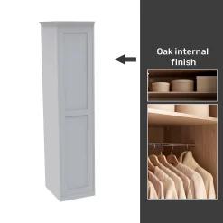 House Beautiful Realm Fitted Look Single Wardrobe, Oak Effect Carcass - White Shaker Door (W) 551mm X (H) 2256mm